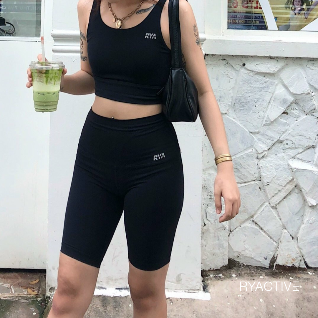 Quần gym nữ đùi/ biker nữ RYACTIVE - LONG BIKER Black
