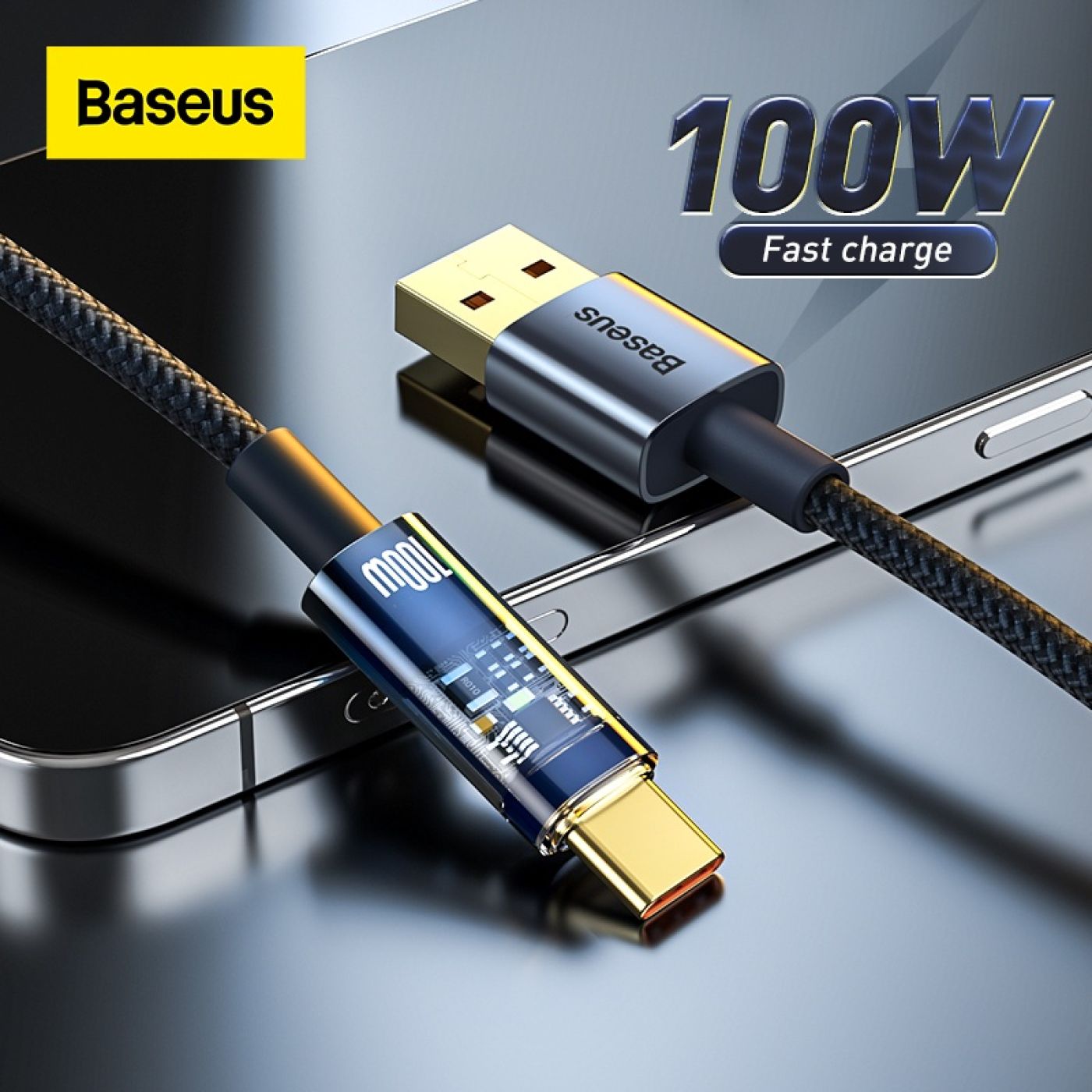 Cáp sạc tự ngắt type c baseus baseus explorer series 100w auto off cats000301 dài 2m cho các model có chân sạc type c