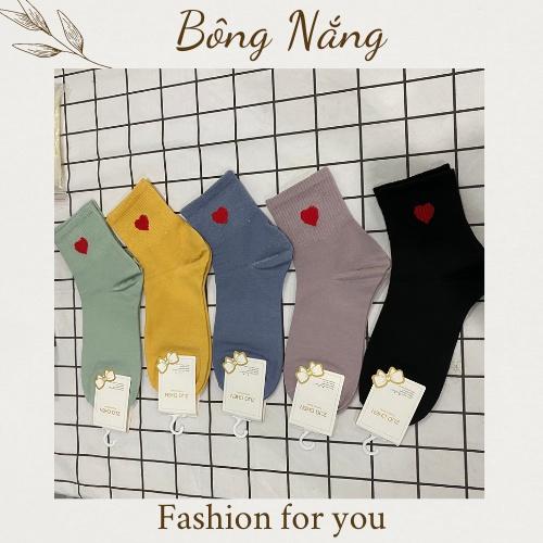 Combo 5 Vớ nữ dài hình trái tim đủ màu, vớ dài nữ dệt cotton hàng đẹp