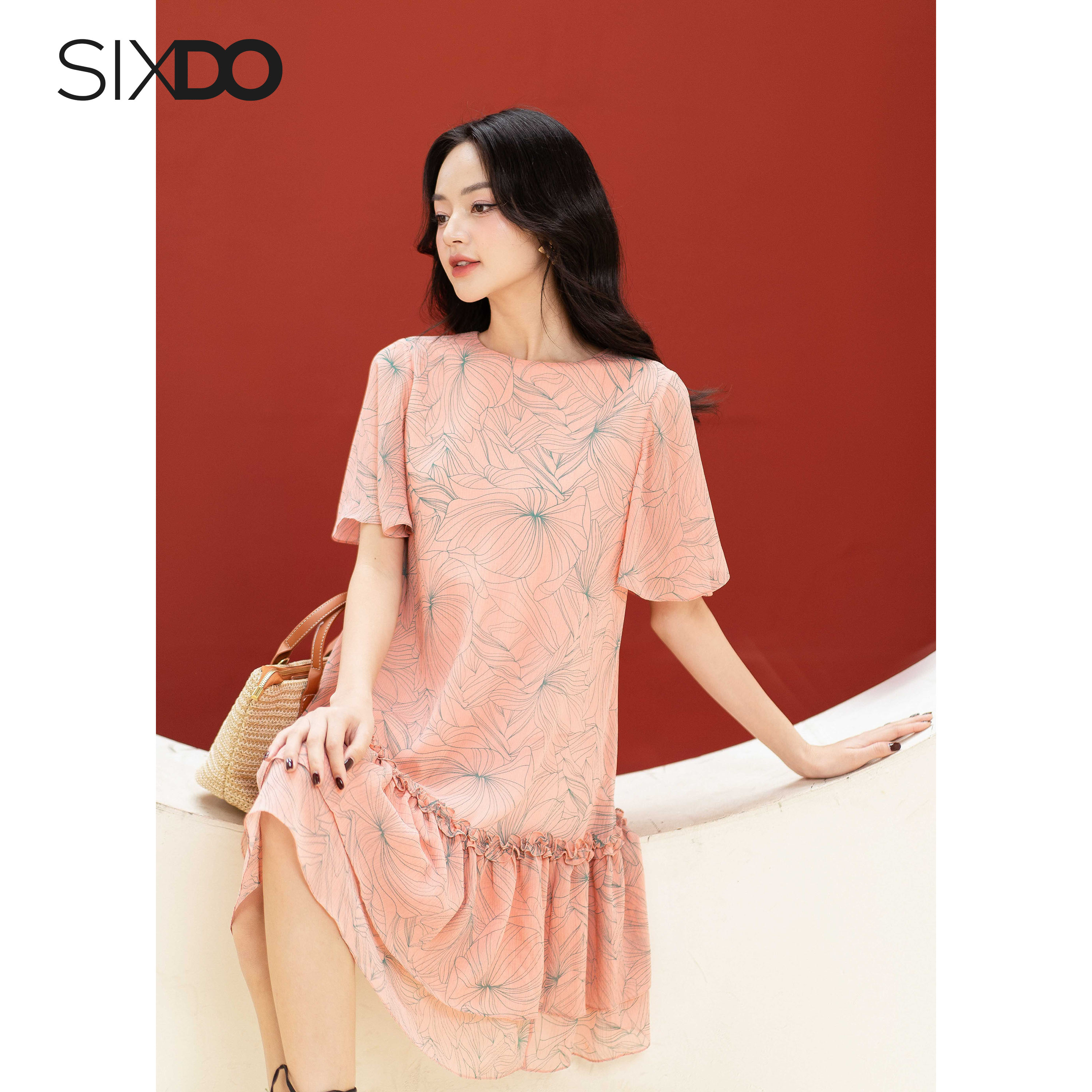 Đầm voan hoa mini cổ tròn SIXDO (Floral Voile Mini Dress)