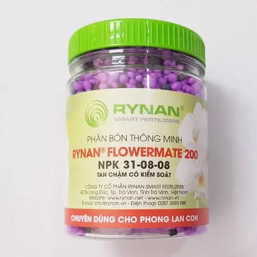 Phân bón thông minh tan chậm RYNAN 200 NPK 31-8-8 TE cho cây hoa cảnh, phong lan - Hũ 150 gam