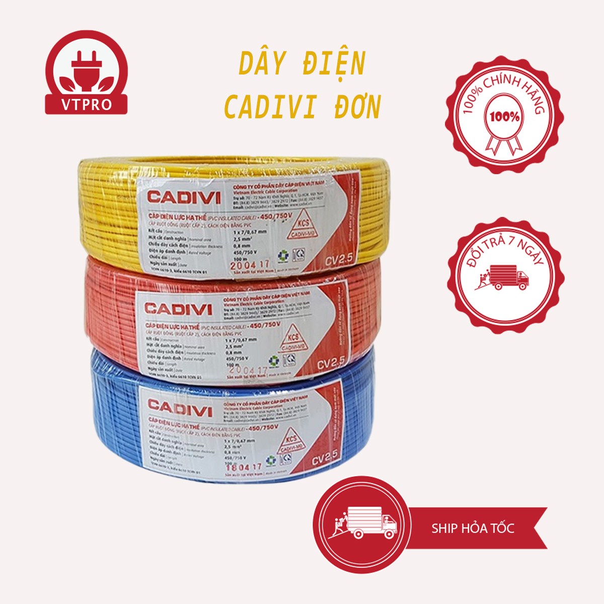 Dây điện đơn cadivi cv 1.5 - cv 2.5