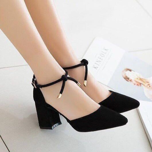 Giày nữ cao gót vuông 7p thắt nơ chuông BM02