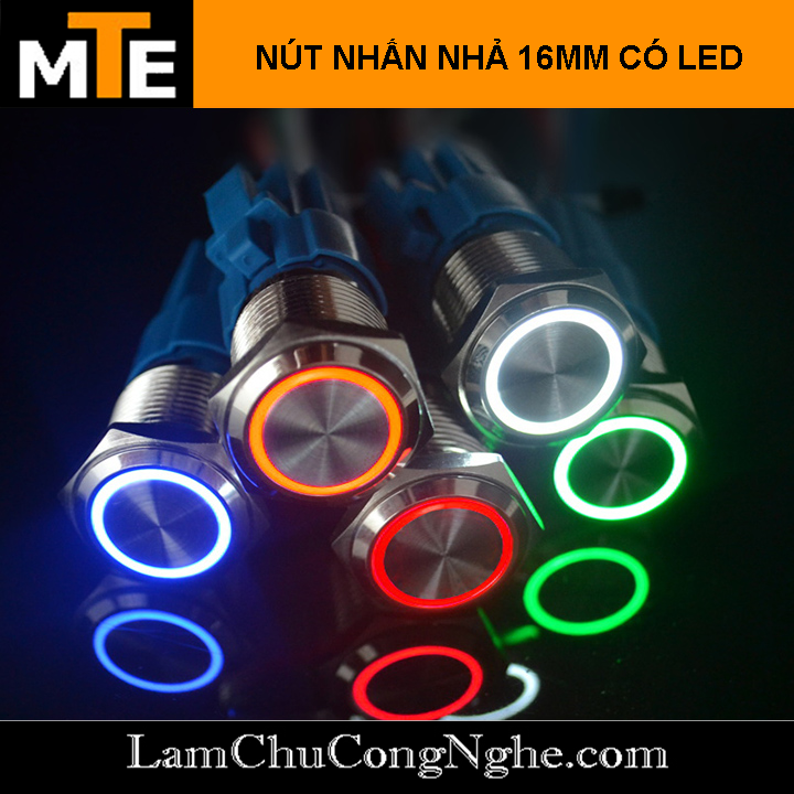 Nút nhấn nhả chống nước có led 16mm 3-6V