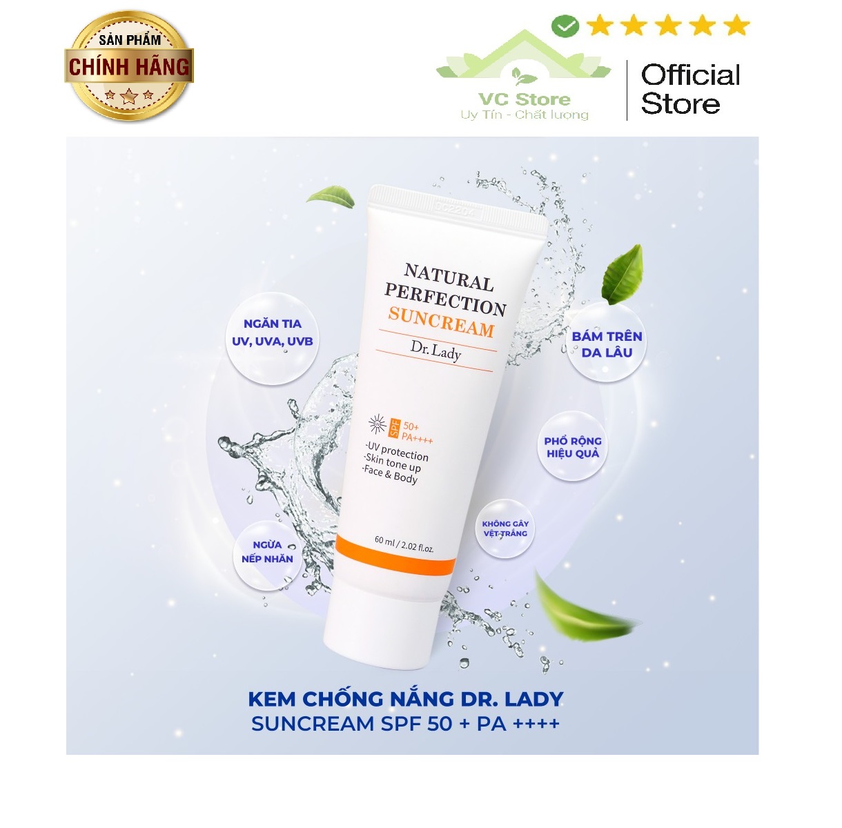 Kem chống nắng dr lady hàn quốc 60ml spf 50+ - kem chống nắng kiềm dầu nâng tone nhẹ nhàng trắng hồng tự nhiên