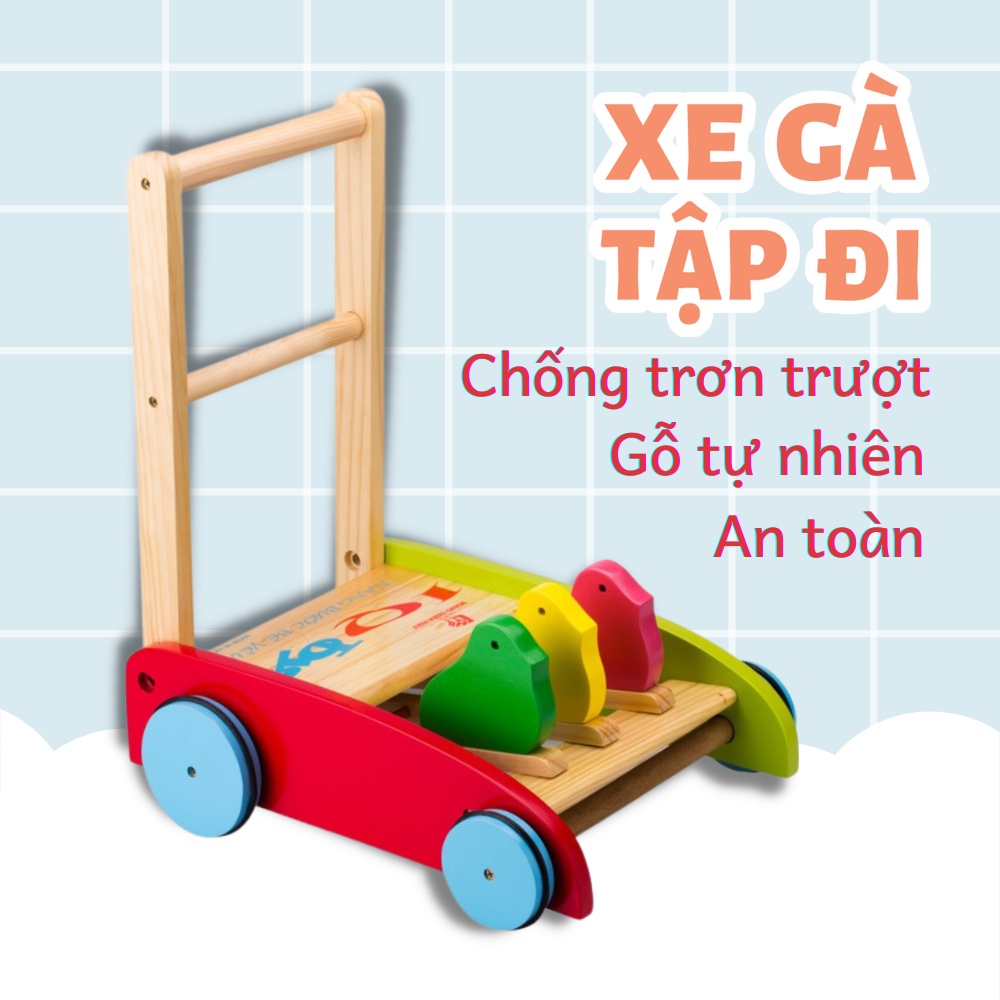 Xe tập đi bằng gỗ hình con gà siêu đáng yêu cho bé, xe tập đi cho trẻ, xe con gà tập đi cho bé 9-20 tháng, đồ chơi cho bé
