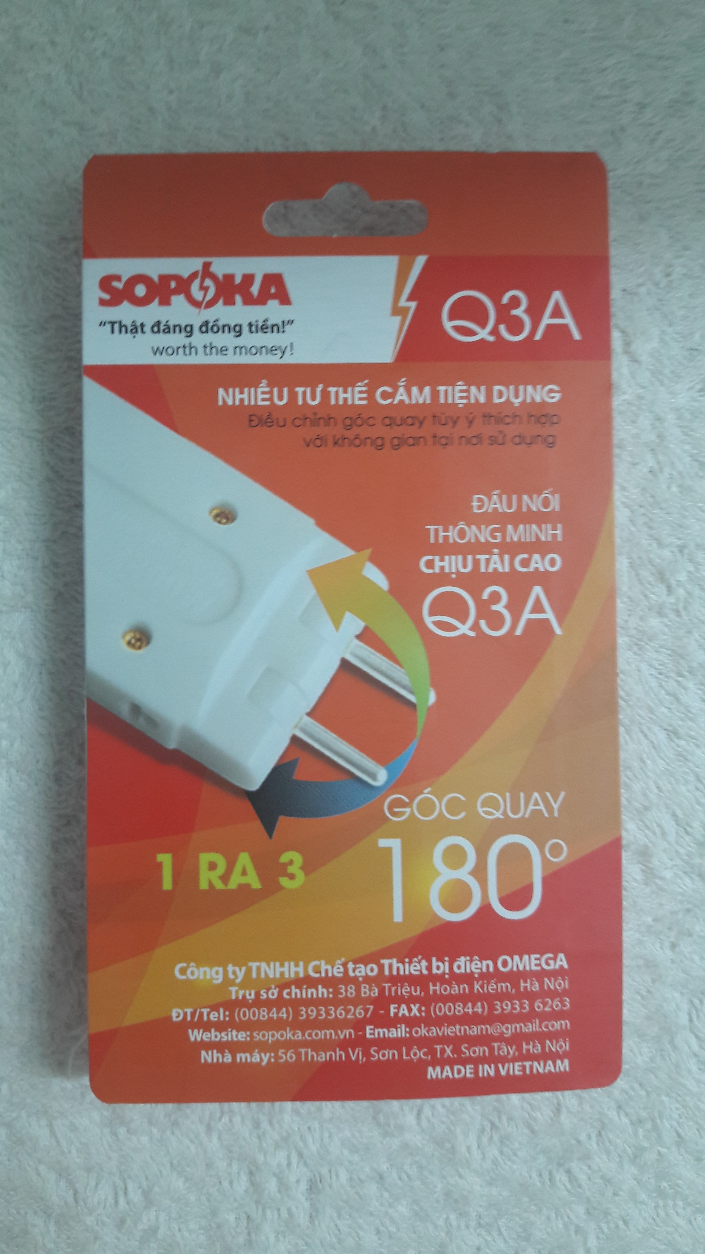 Đầu nối thông minh Sopoka Q3A (1 đầu nối ra 3 ổ cắm điện)