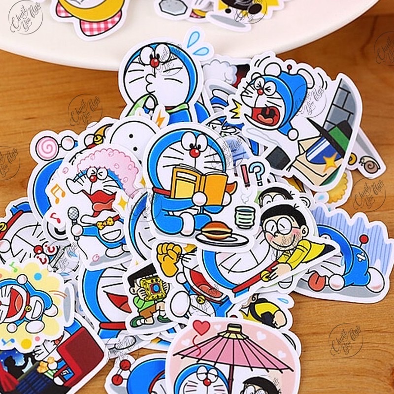 30/60/120 mẫu sticker dễ thương hình dán decal chống nước chủ đề mèo máy Đô rê mon Doraemon Cute NT 04