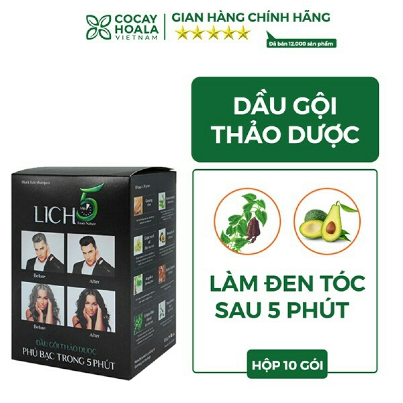 Nhuộm tóc Thảo dược phủ bạc Lich5 Hộp 10 gói giá rẻ