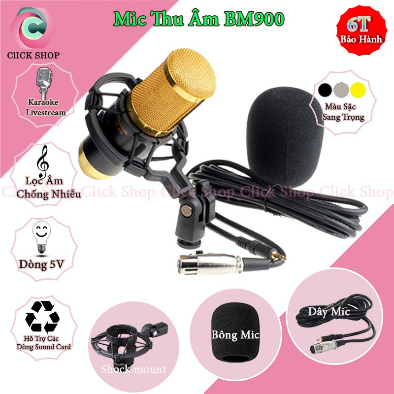 Mic bm900 dùng cho các sound card thu âm - Micro thu âm karaoke BM900 chạy điện 5V dễ dùng