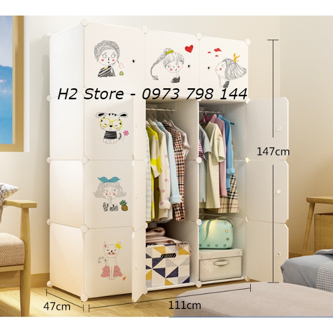 TỦ NHỰA LẮP GHÉP 12 Ô CỬA CÔNG CHÚA NHỎ ĐỂ QUẦN ÁO ĐA NĂNG THÔNG MINH