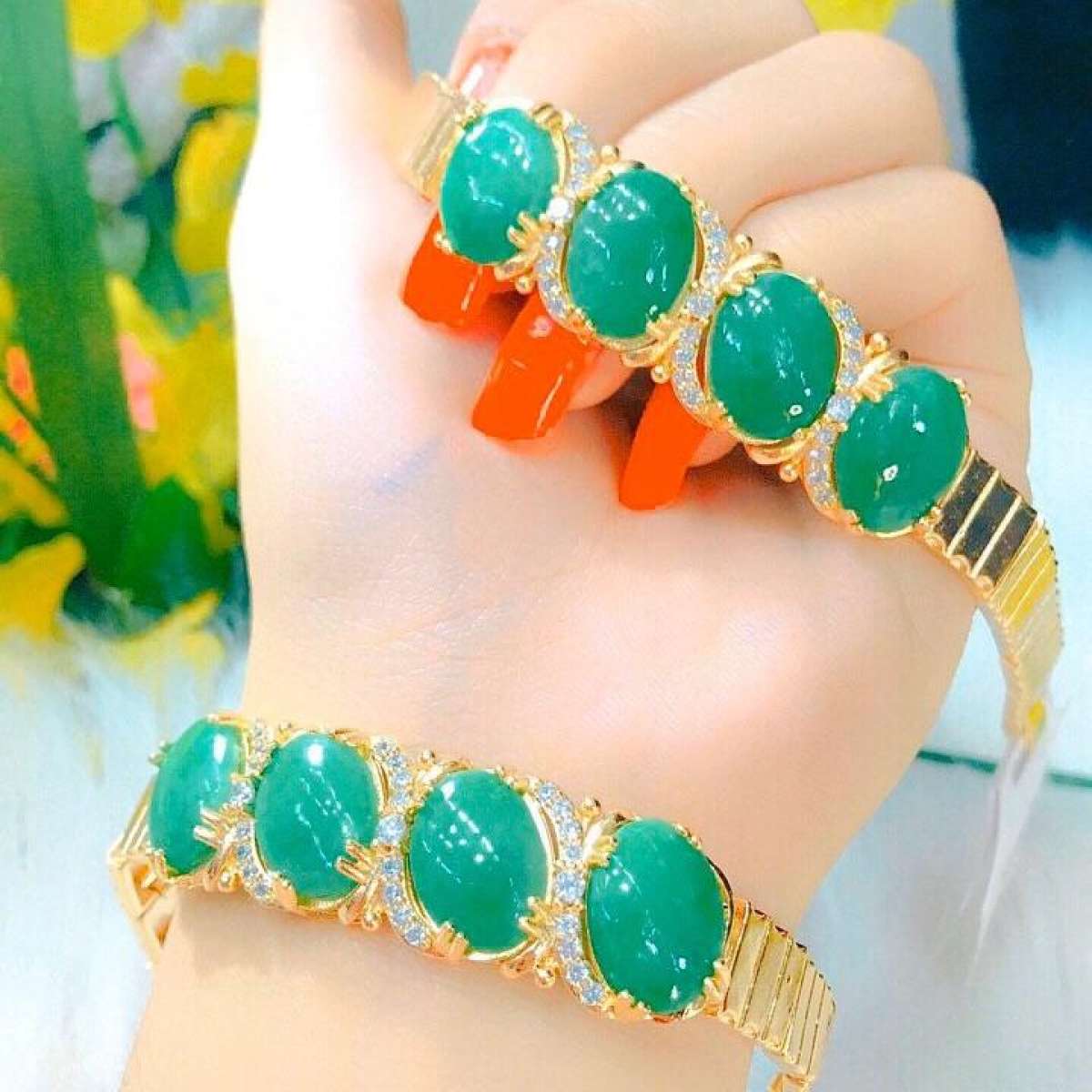 Lắc tay nữ cẩm thạch xanh ma vàng 18k - Giống vàng thật 99% M67R 4.11