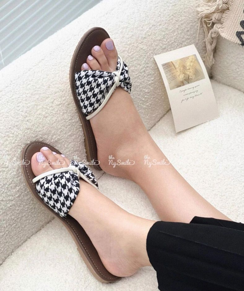 Dép nơ to da bố cột dây - thenysmile - ponka