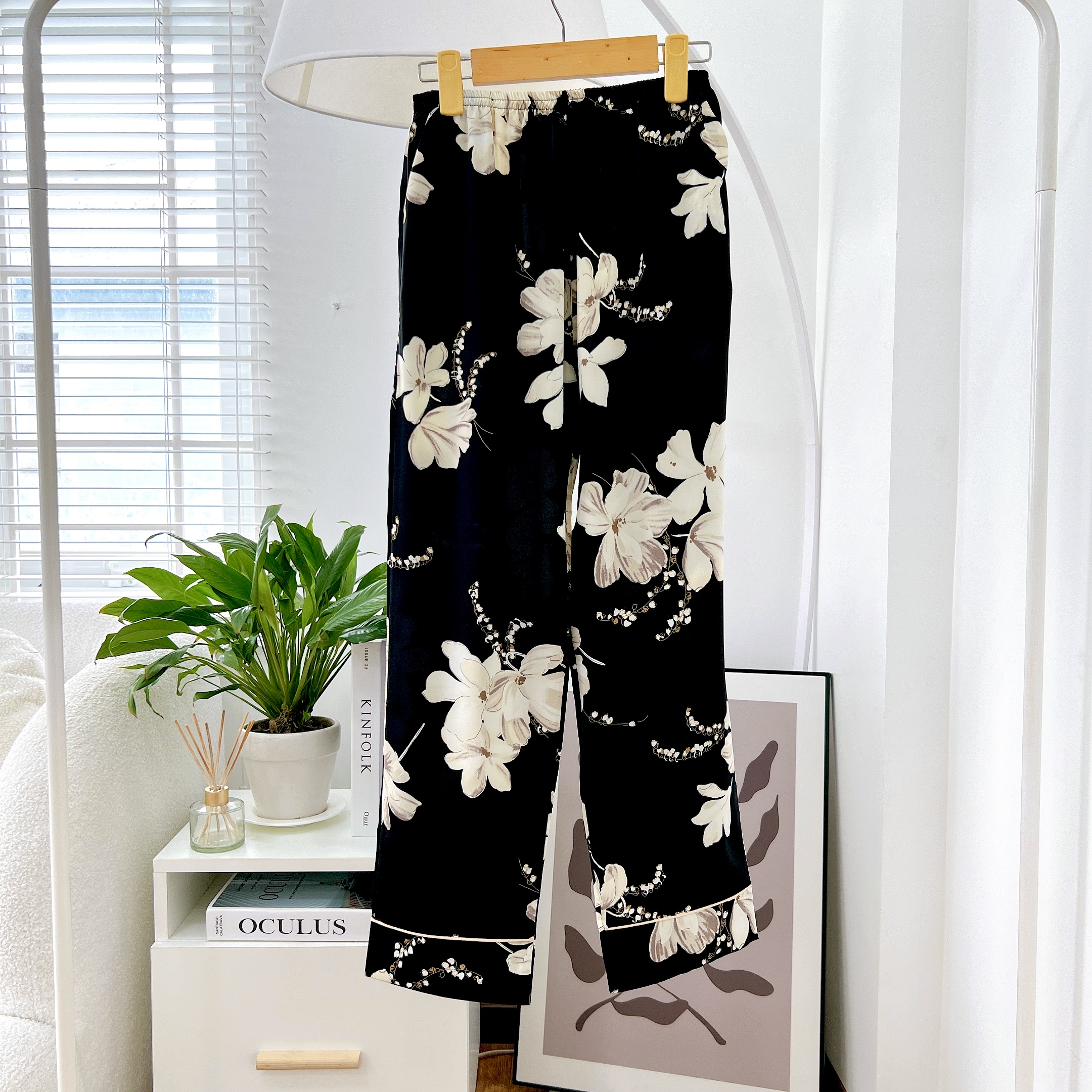 Pijama Lụa Tay ngắn quần dài Satino - Blue Gray & Cream