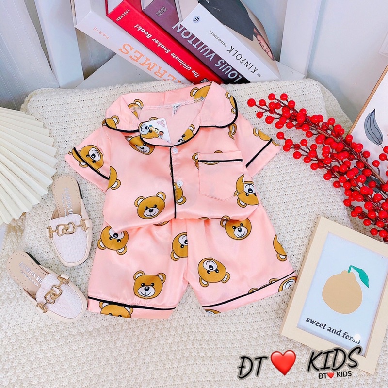 [SET CHO BÉ] Bộ pyjama gấu lụa satin siêu đẹp cho bé