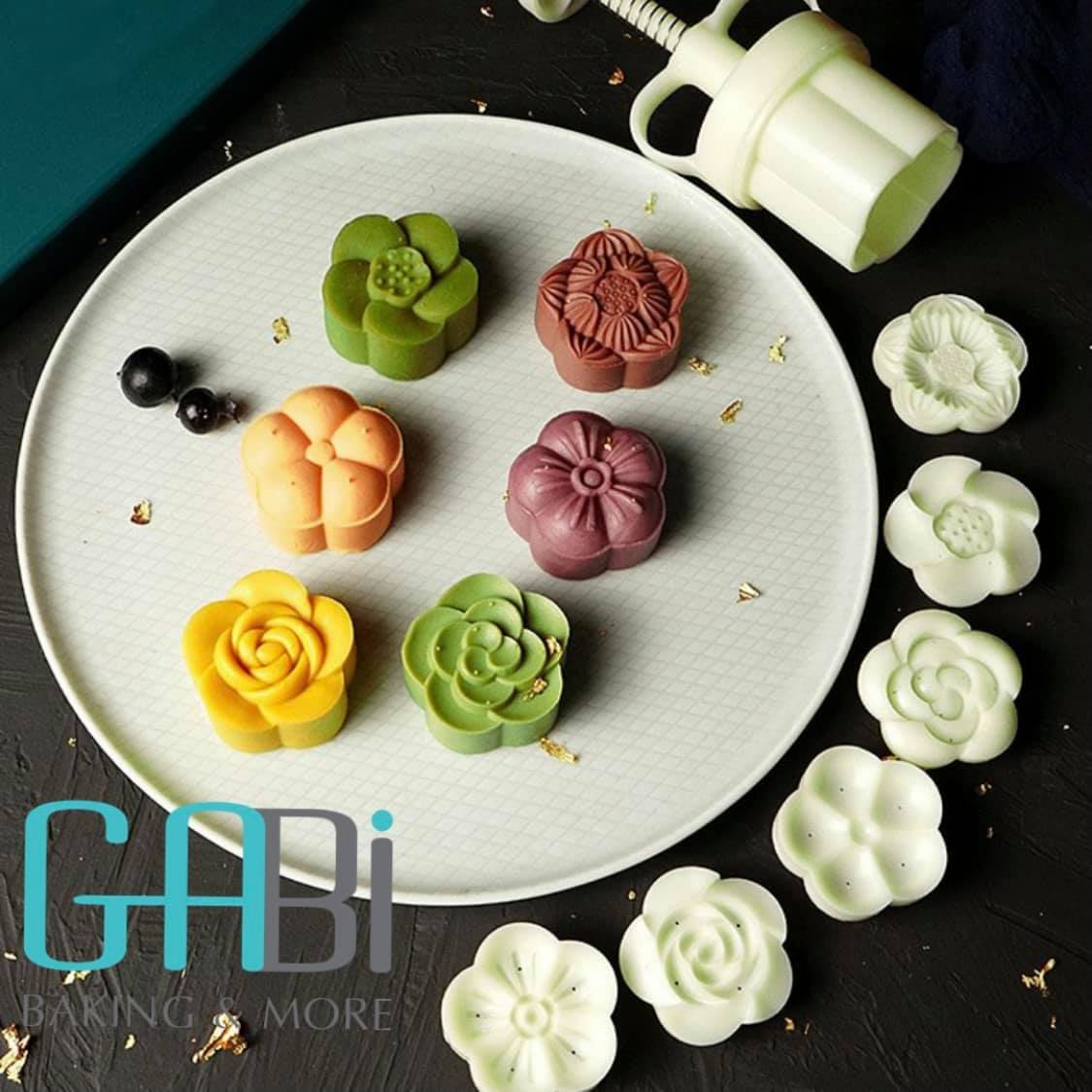 Khuôn trung thu lò xo 6 mặt hoa 3D 50g
