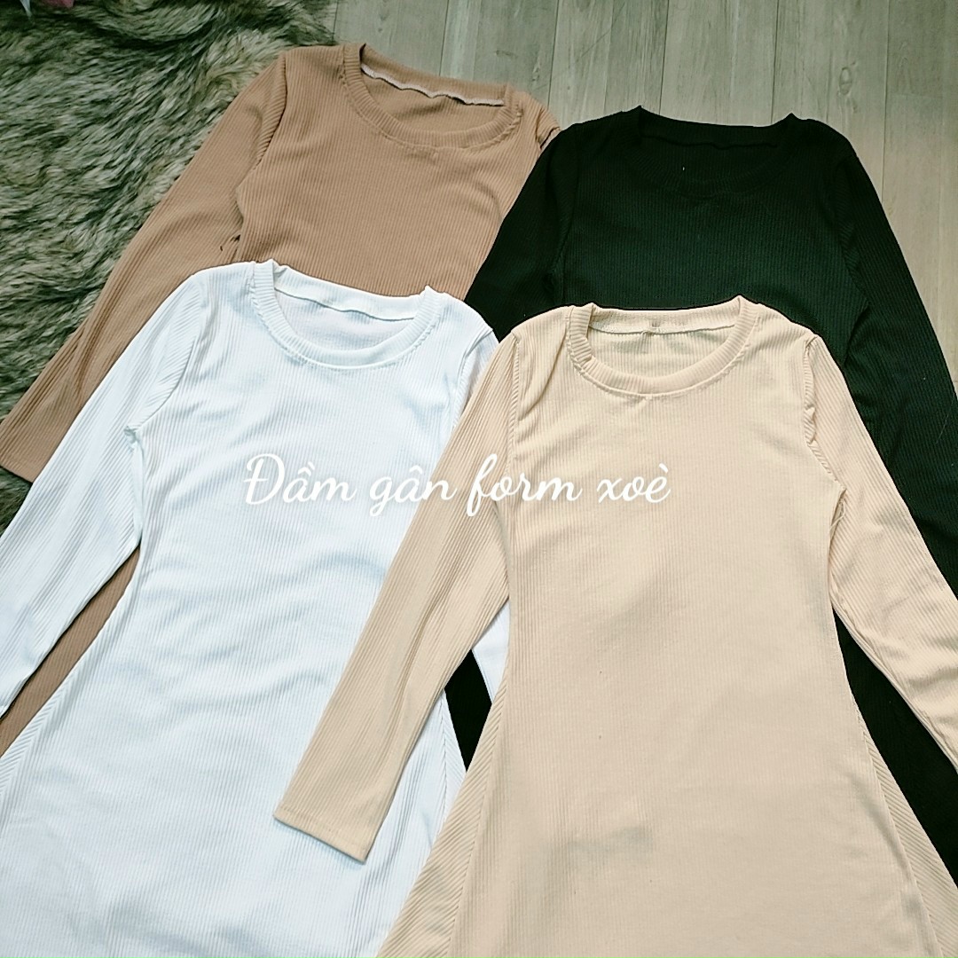 Đầm gân tay dài from xòe, đầm kiểu nữ, đầm xòe, phụng hoàng
