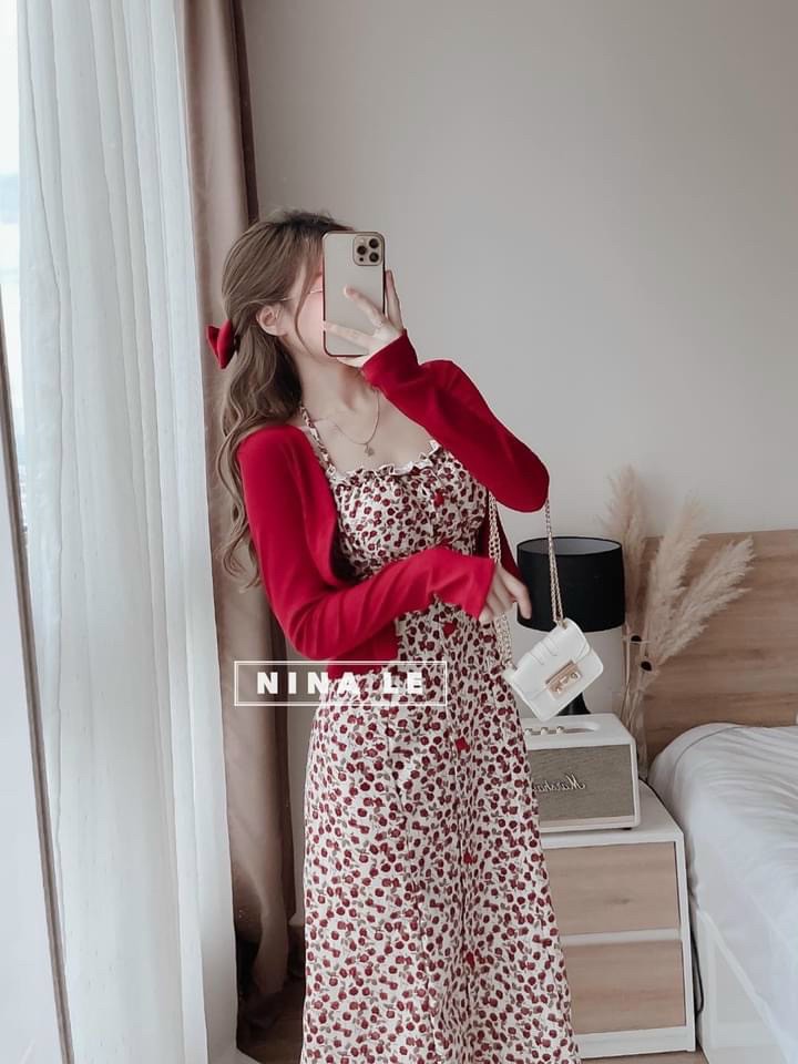 ĐẦM LỤA NÚT BỌC KÈM KHOÁC THUN GÂN SIÊU ĐẸP (CÓ HÌNH THẬT)