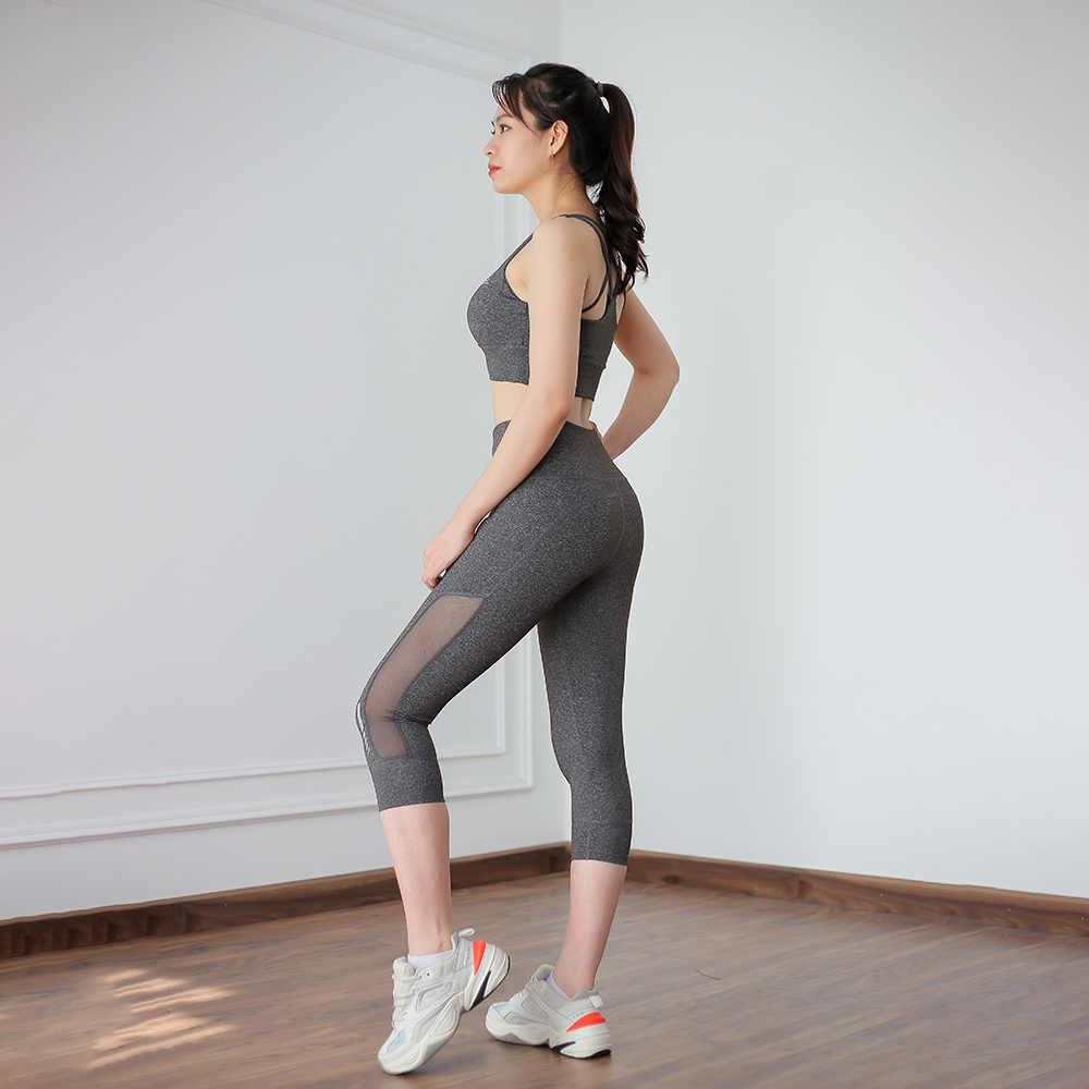 Bộ đồ thể thao Gladimax Cao Cấp, Thiết Kế Hiện Đại Tập Gym, Yoga (Gen Lửng Phối Lưới Gll02 - Bra Gladimax Tn22)