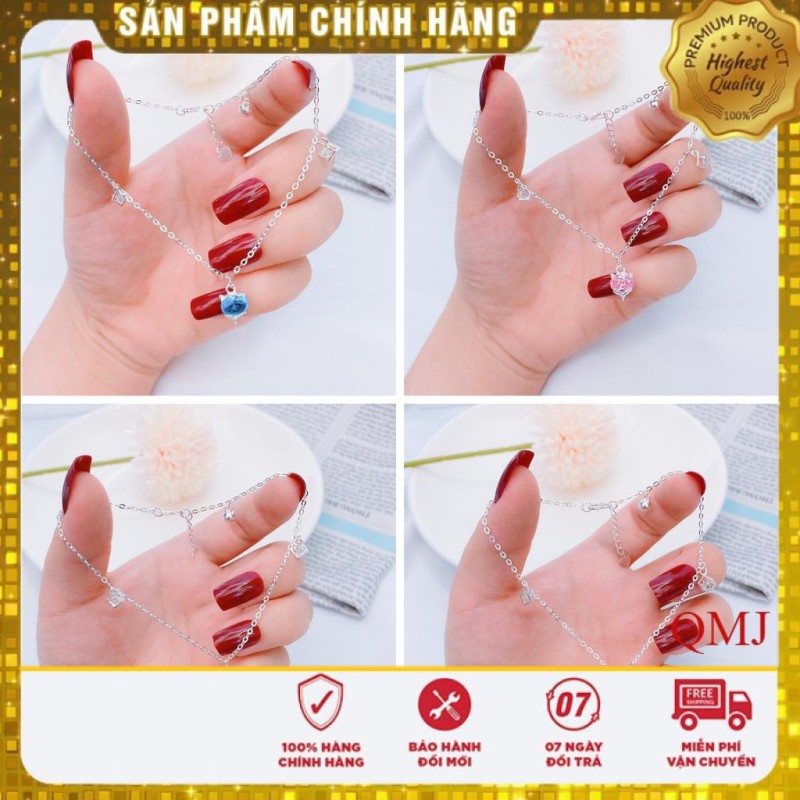 Lắc chân nữ bạc ta gắn hồ ly đá phong thủy theo mệnh/ Trang sức bạc QMJ