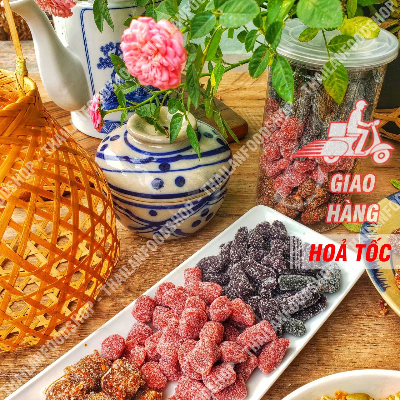 Kẹo Me Cay Mix Kẹo Dâu Tây & Kẹo Dâu Tằm Đặc Sản Đà Lạt - Lon 500gr
