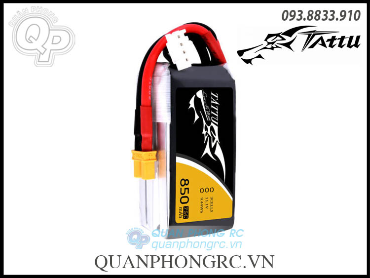 Pin Tattu 850mAh 3S 45C 11.1V LiPo Battery XT30 Plug