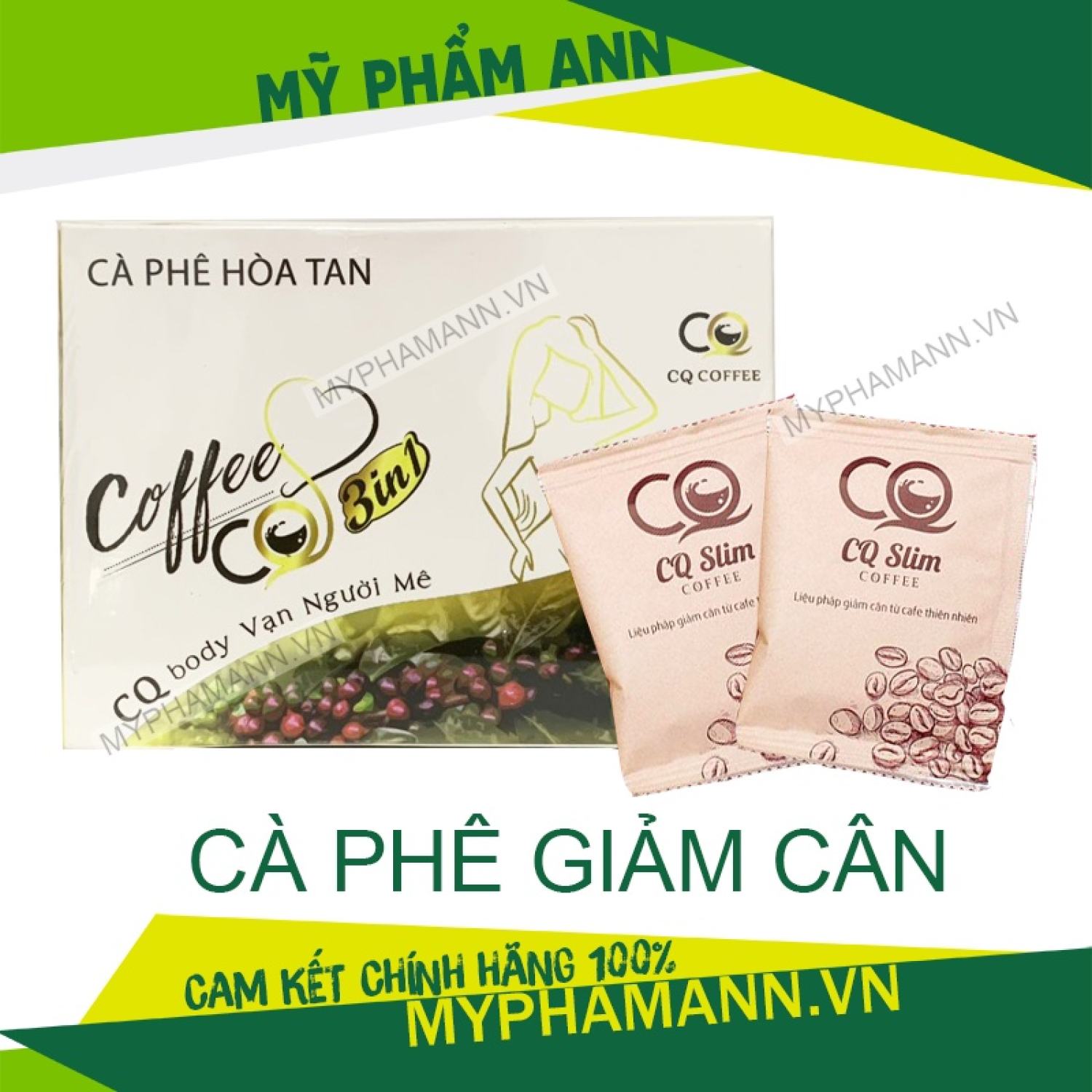 Cà Phê Giảm Cân CQ Coffee 3In1 Chanel Châu Chính Hãng Hộp 10gói