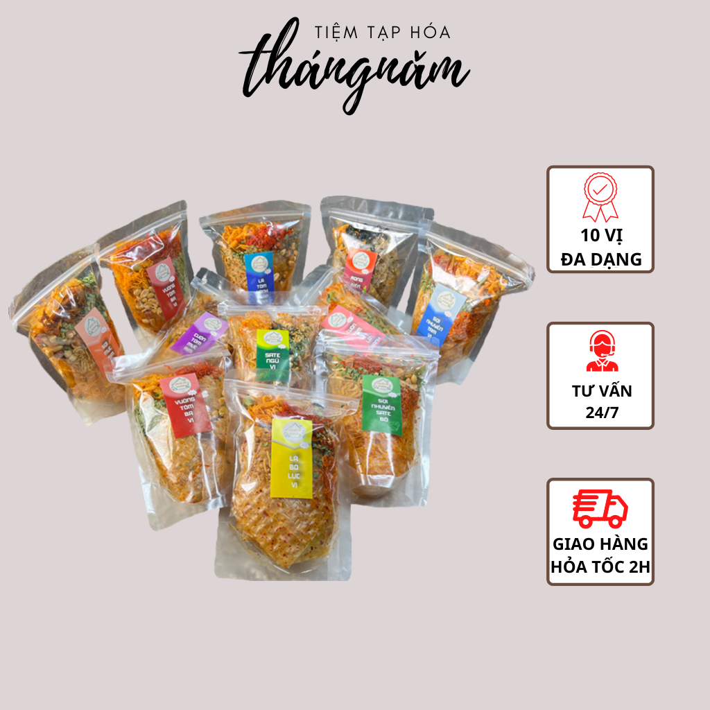 Bánh tráng trộn mix vị topping đa dạng, bánh tráng tự trộn 100g - Tiệm tạp hóa tháng năm