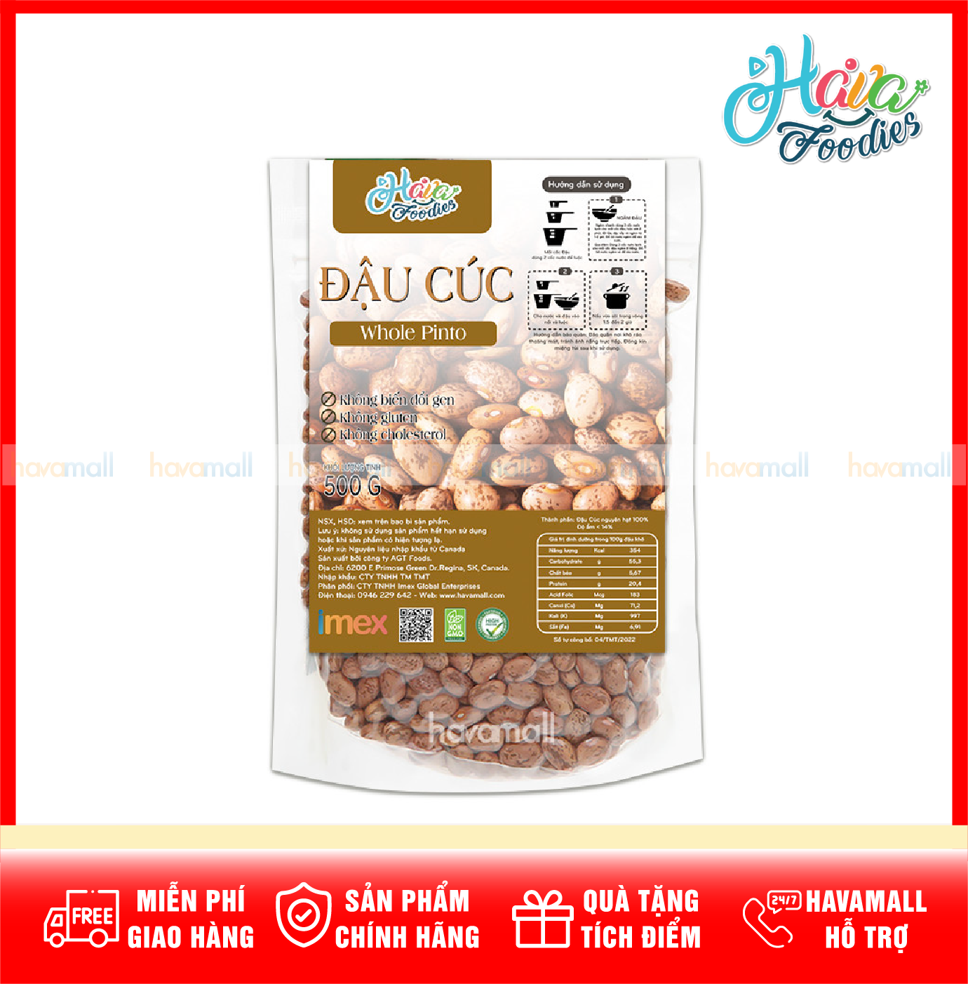 [HÀNG CÔNG TY NHẬP KHẨU] Đậu Cúc Pinto Havafood 500g