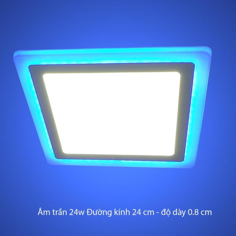 Đèn Led Âm trần 24w vuông 2 màu 3 chế độ ánh sáng trắng xanh dương