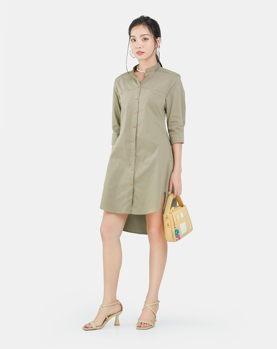 Đầm Sơ Mi Nữ Thời Trang JUNO Dáng Lửng Tay Dài JNDLU020