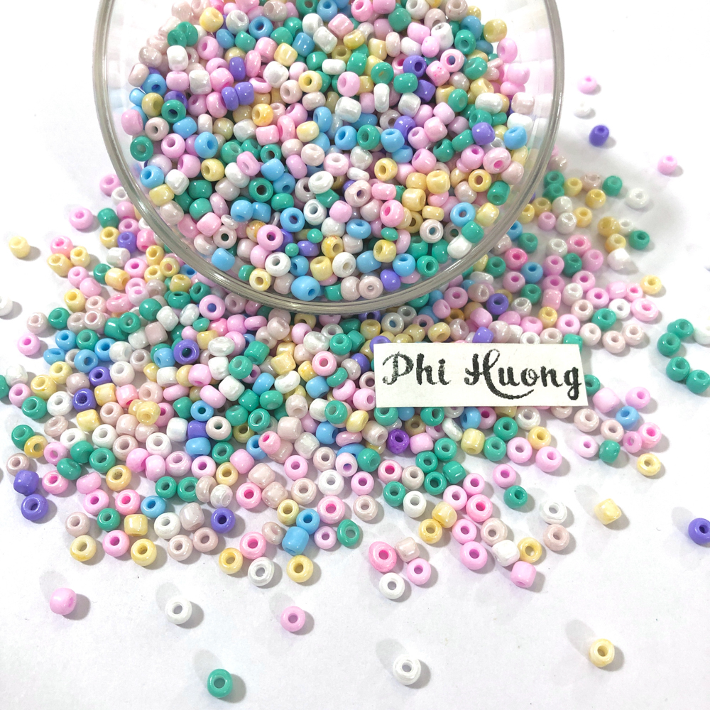 Gói 20g - 40g hạt cườm tấm đục mix màu 3mm xỏ vòng tay, đính kết trang trí handmade