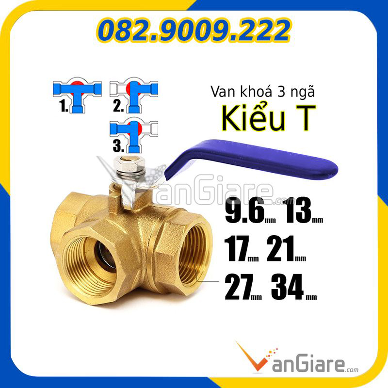 Van bi 3 ngã - Van khoá 3 ngã kiểu T đồng thau