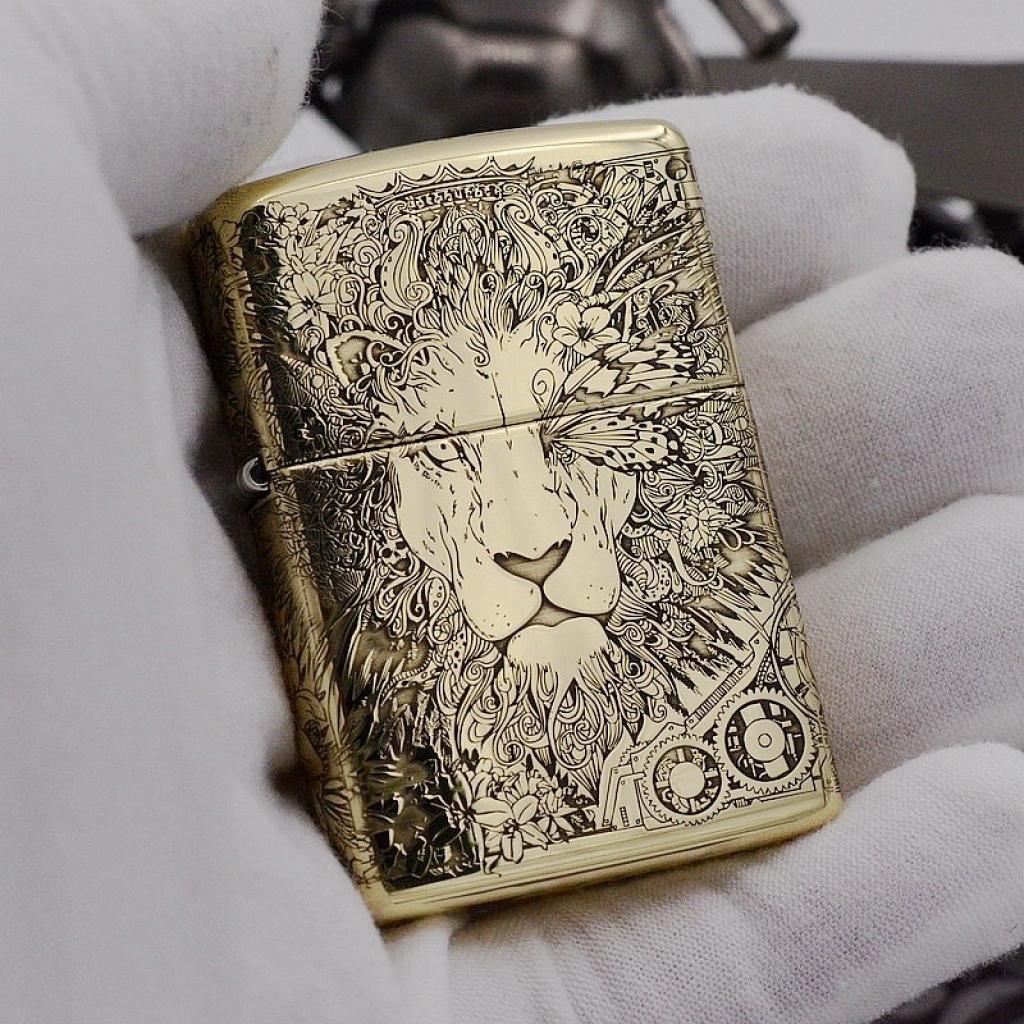 Bật lửa zippo đồng nguyên khối họa tiết vua sư tử - lion king