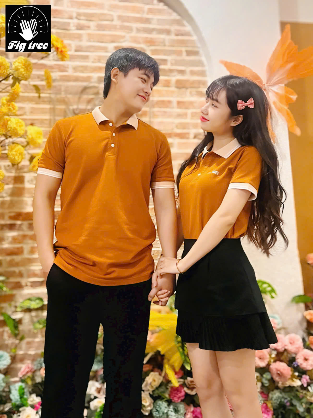 Set áo thun đôi polo Fig Tree màu cam đất siêu hót