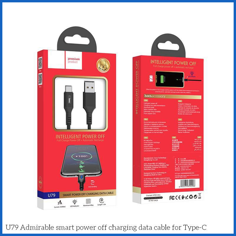 Dây sạc nhanh và tự ngắt Hoco U79 Lightning - micro usb - type C Dài 1.2M