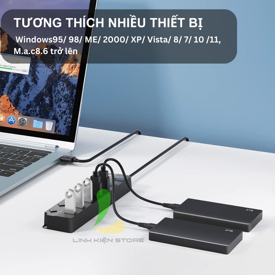 Bộ chia USB 7 cổng USB 3.0 - Hub USB tốc độ cao có đèn led hỗ trợ máy tính, PC