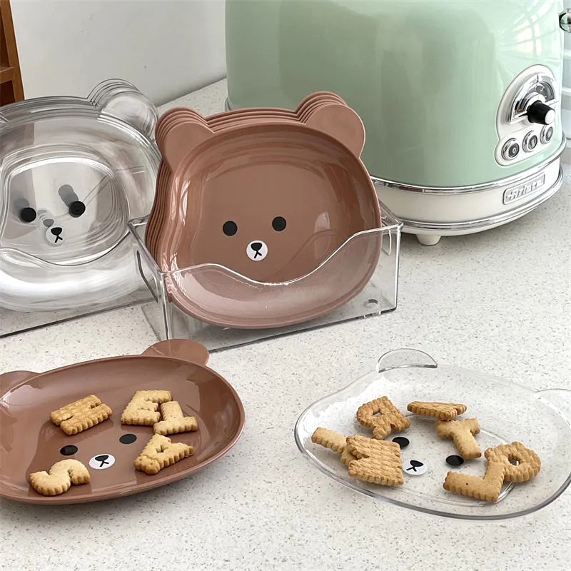 Practical bear shape plastic dish for snack food, decorative plastic dish table with tray-Hause