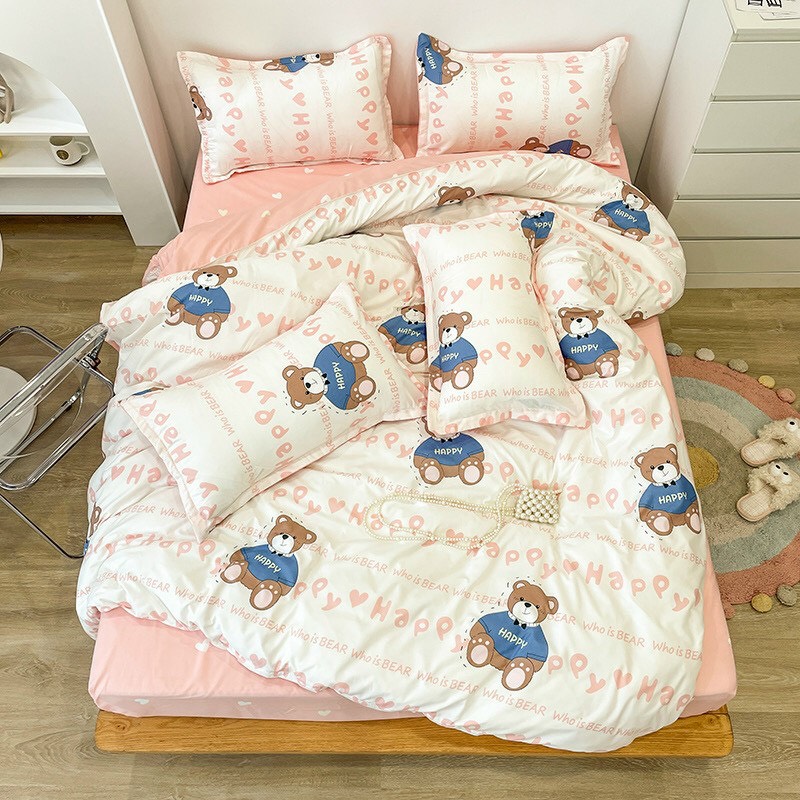 Trọn Bộ 4 Món Cotton Poly Nhập Mẫu GẤU HỒNG đáng yêu,dễ thương