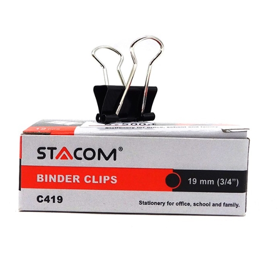 Hộp 12 Kẹp Bướm Đen Stacom C419 (19mm)
