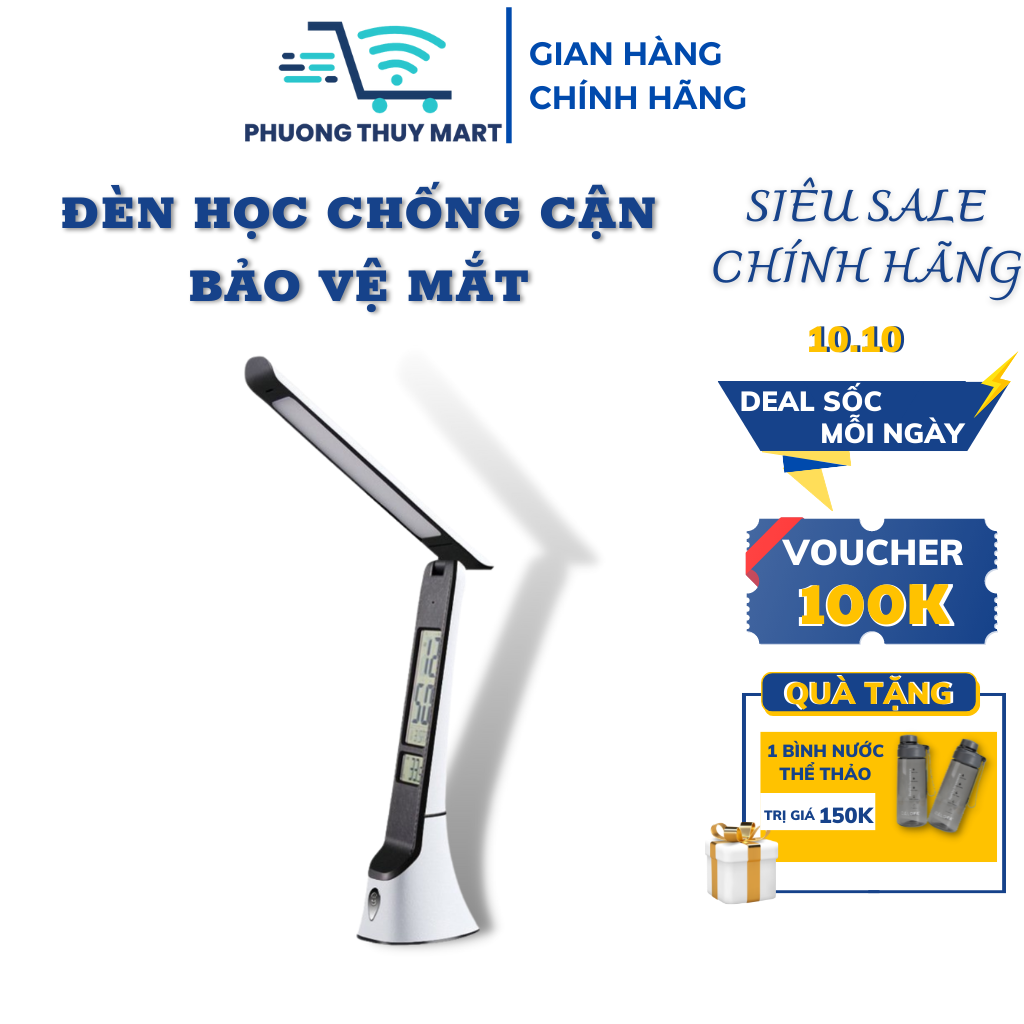 Đèn chống cận bảo vệ mắt, đèn học tích hợp chuông báo thức, có màn hình hiển thị led