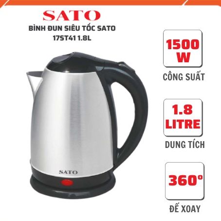 Ấm siêu tốc sato 9kd027 1.8l inox cao cấp - qùa khuyến mãi vinamilk