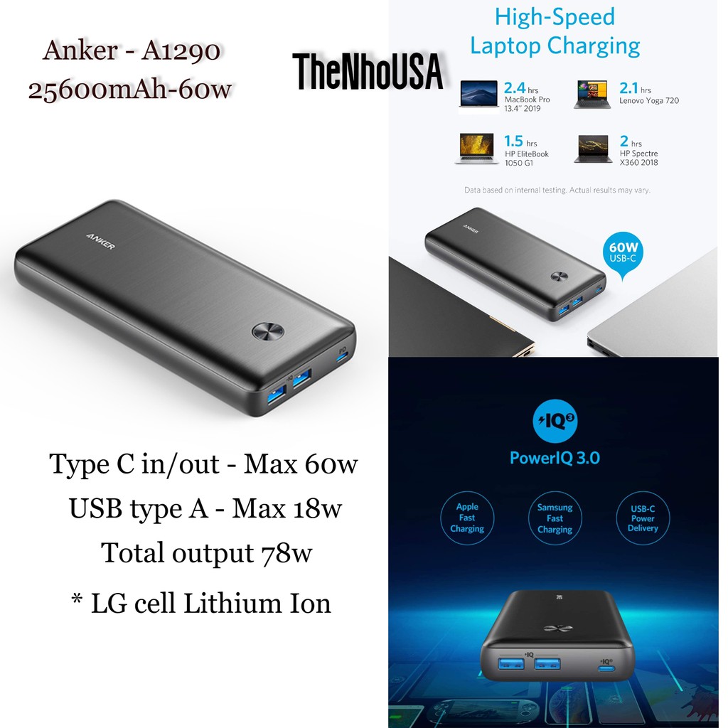 Pin sạc dự phòng ANKER PowerCore III Elite 25600 sạc nhanh 60W cho Mabook/Laptop - Mã A1290