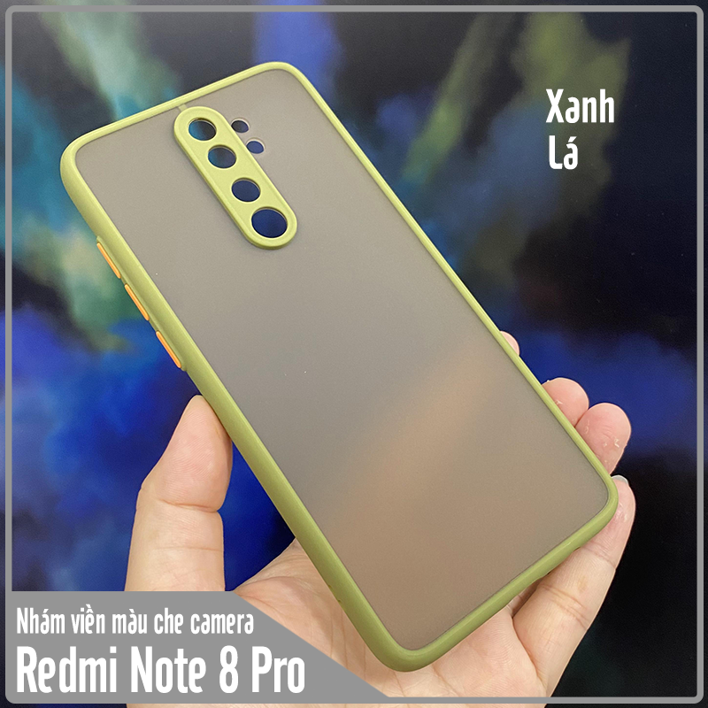 Ốp lưng cho Xiaomi Redmi Note 8 Pro trong nhám viền màu che camera