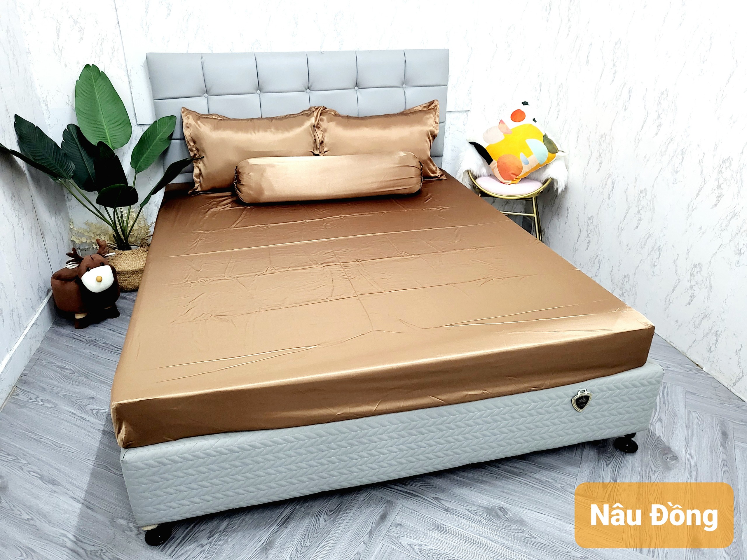 🔥HOT🔥 Chăn ga phi lụa Thái Tuấn cao cấp loại 1 - Mãu màu phi lụa Nâu đồng, bộ 5 món,4 món, mền chần bông microfiber cao cấp siêu mềm mát mịn _Nemtot Bedding