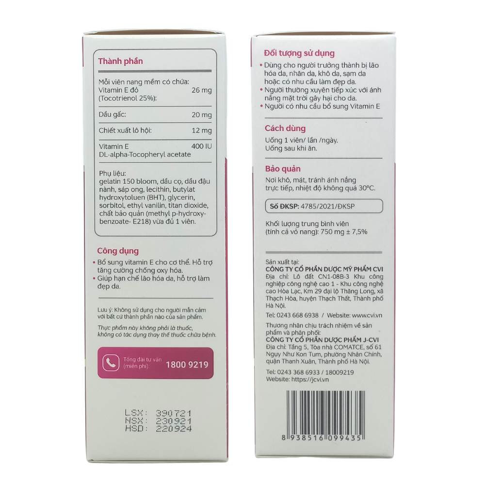 Vitamin E đỏ KAWA* - Giúp làm đẹp da, sáng da, chống lão hóa, sạm da (Hộp 30 viên)