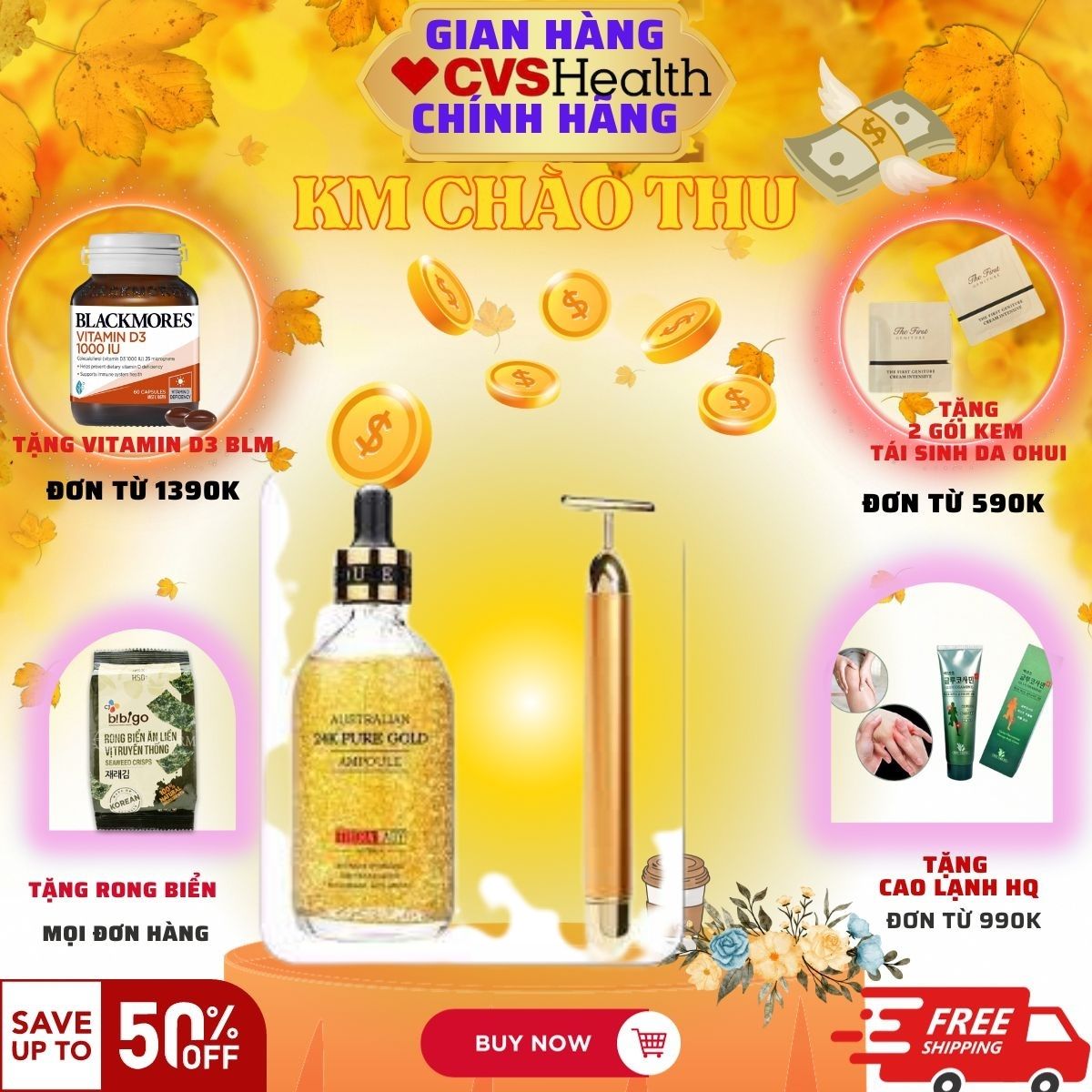 Serum vàng 24k tặng thanh lăn massage nâng cơ
