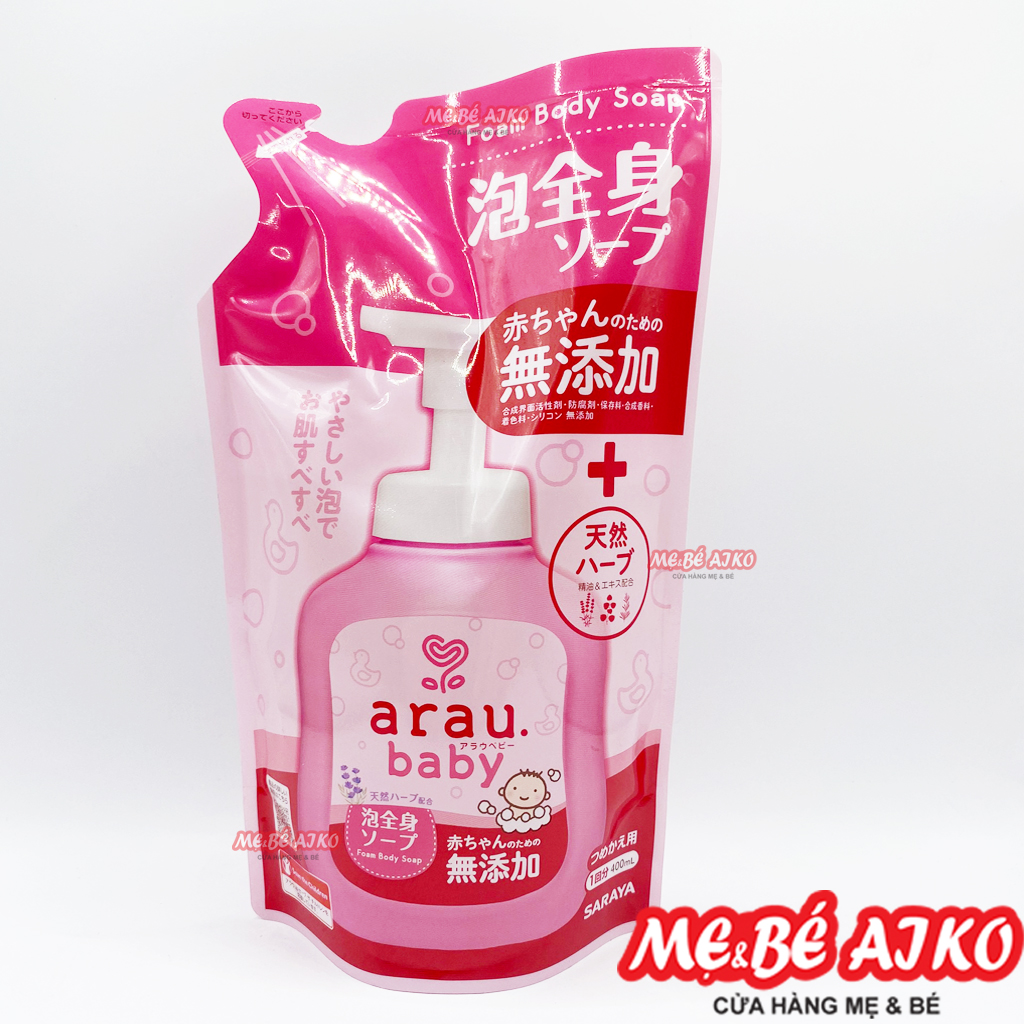 Bọt tắm gội, sữa tắm thảo mộc arau baby túi 400ml
