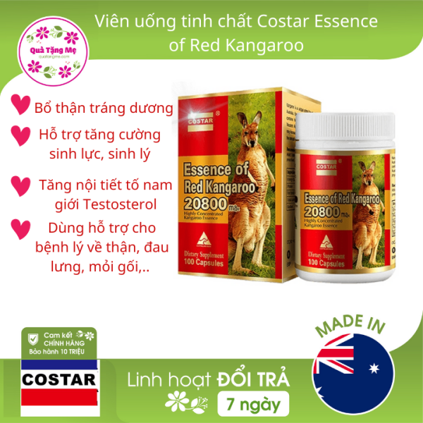Thực phẩm chức năng Viên uống tinh chất Costar Essence of Red Kangaroo 28000 max hỗ trợ tăng cường sinh lực nam giới (100 viên) - Nhập khẩu Australia nhập khẩu