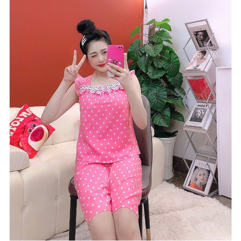 Bộ Lửng Chấm Bi Vải Lụa Hàn [Có 3 size M dưới 54 kg/ L: 55-62kg / XL 63-67 kg]- Đồ Bộ Lửng Nguyên Khánh Store